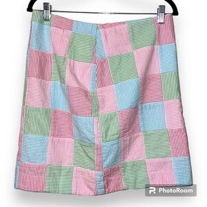 TALBOTS petite size 8P skirt size zip seersucker patchwork striped design lined